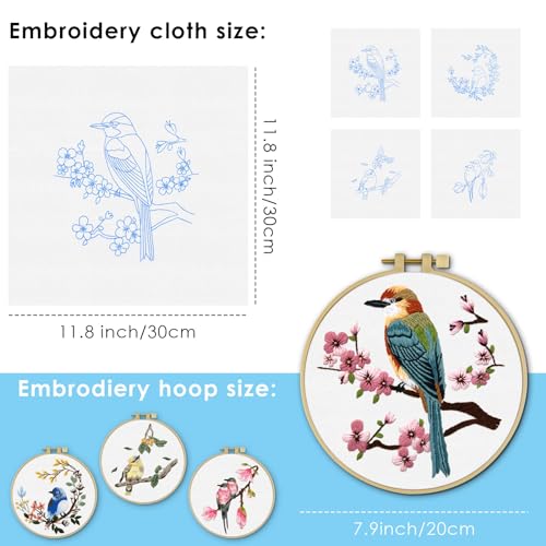 ERKOON 4 Sets Embroidery Kit for Beginners,Hummingbird and Flower Cross Stitch Set for Include Embroidery Cloth Hoops Threads for Craft Lover Hand Stitch (Flowers and Birds) ERKOON