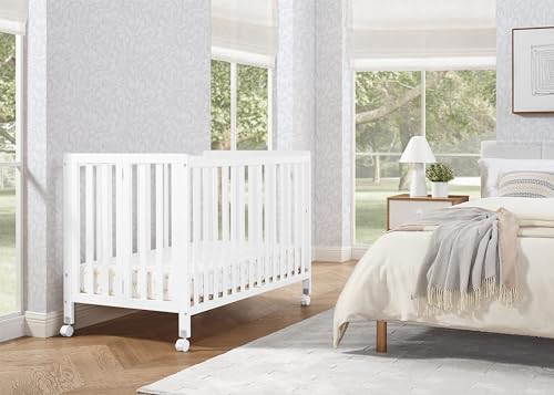 Simmons Kids Aria Full Size Portable Folding Crib - Greenguard Gold Certified, Bianca White