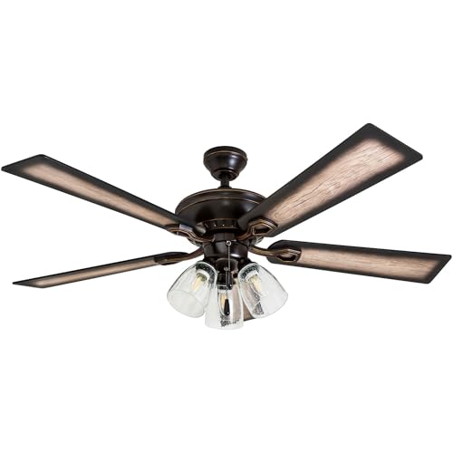 Prominence Home Glenmont, 52 Inch Farmhouse LED Ceiling Fan with Light, Pull Chain, Three Mounting Options, Dual Finish Blades, Reversible Motor - 40278-01 (Oil-Rubbed Bronze) Prominence Home