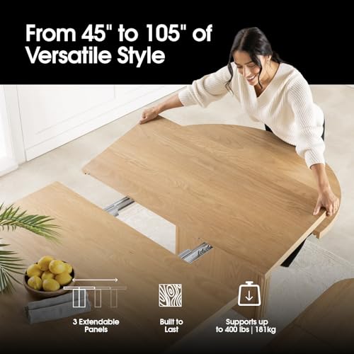 Transformer Table - Solid Wood Extendable Round Dining Table Set with Bench, Expandable Round Dining Set, Seats 4-10, Seat with Hidden Panel Storage, Natural (Table + Bench) Transformer Table