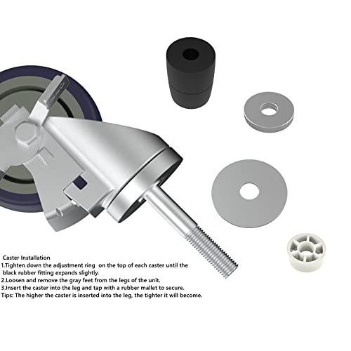 OK5STAR 4 inch Prep Table Casters Set of 4 for Commercial Kitchen Prep Tables, Expanding Stem Caster Wheels for Table Legs All with Brake Fit 1-1/2" and 1-5/8" Inner Diameter Leg Tube Adapter Caster OK5STAR