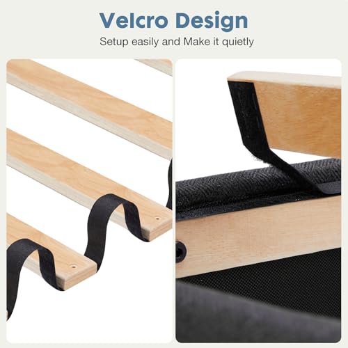 DUMOS Twin Bed Frames with Headboard, Wooden Twin Platform Bed No Box Spring Needed, Fabric Upholstered Bed Frame with Adjustable Headboard, 800LBS Support,Noise Free, Dark Grey DUMOS