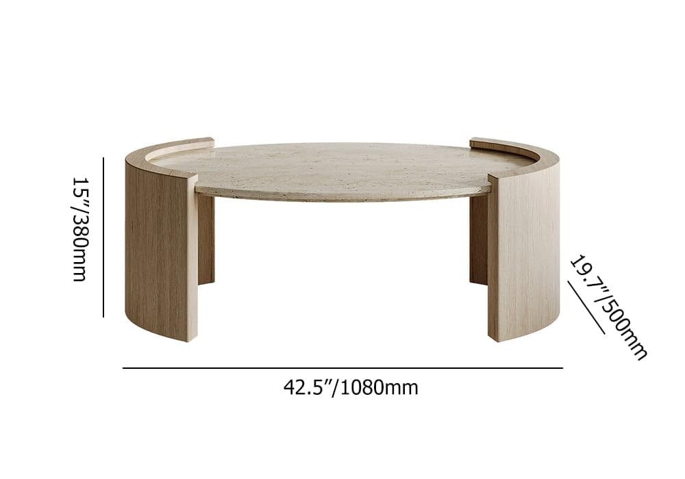 homary 43" Japandi Oval Travertine Stone Top Coffee Table – Double Pedestal Oval Coffee Table with Natural Beige Stone Surface and Engineered Wood Base for Living Room and Lounge homary