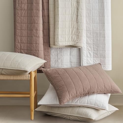 EVERGRACEHOME 100% Cotton Box Stitch Quilt Bedding Set King Size 3 Pieces, Garment-Washed Lightweight Soft Cozy Coverlet, Oversized Quilted Bedspread Sets with 2 Shams for All Season, Clay EVERGRACEHOME