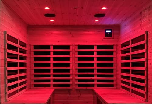 LTCCDSS Mahogany Outdoor Sauna 4 Person, Low EMF Far Infrared Sauna for Home, Withstand Outdoor Temp -10℉-149℉| 12 Low EMF Boards-Chromotherapy-Bluetooth Speakers (68.1 * 52.4 * 82.7 inch) LTCCDSS