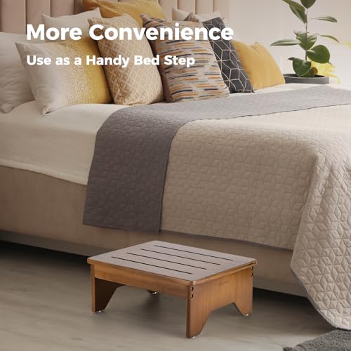 StrongTek Bamboo Step Stool, Wooden Step with Non-Slip Bottom for Safety, Lightweight and Sturdy Footstool for Kitchen, Bedroom, Living Room, Perfect for Adults, Kids, Seniors, and Toddlers (Walnut) StrongTek