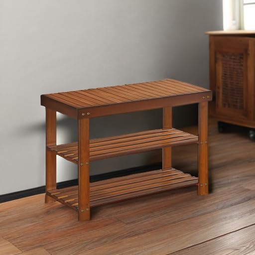 SONGMICS Shoe Rack Bench, 3-Tier Bamboo Shoe Storage Organizer, Entryway Bench, Holds Up to 286 lb, 11.3 x 27.6 x 17.8 Inches, for Entryway Bathroom Bedroom, Yellow Brown ULBS04WL SONGMICS