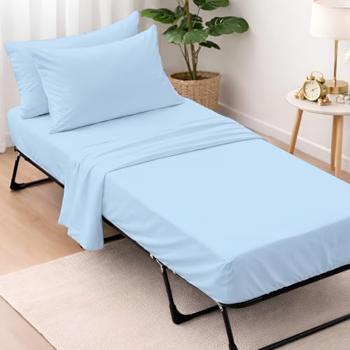 Cottington Lane 4 Piece Cot Sheets Set 30" X 75" with 6 Inch Deep Pocket Light Blue Solid, 100% Egyptian Cotton Cot Sheets, Perfect for Narrow Twin, Camp Bunk,Trifold Mattress, Guest Bed Replacement Cottington Lane