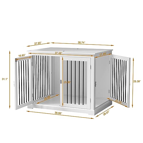 PUPETPO Dog Crate Furniture with Cushion, Dog Crate End Table Large, Indoor Dog Kennel, Dog House, Dog Cages for Large Dogs, Furniture Style Dog Crate with Flip-top, Chew-Proof Metal Bars, White PUPETPO