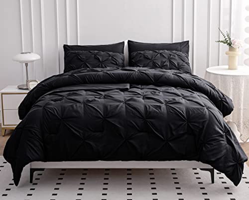 LANE LINEN 5 Piece Twin Size Comforter Set - Hotel Style Black Twin Comforter Set with Sheets - All-Season Trendy Design, Deep Pocket Sheets, Pillowcases & Shams - Super-Soft, Durable & Comfy Bedding LANE LINEN