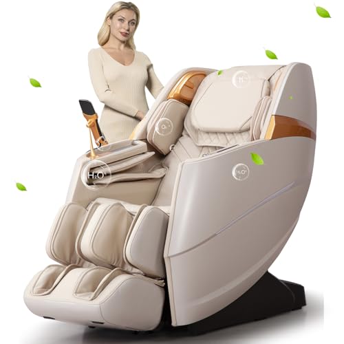 CareTech Oversize 4D Massage Chair Full Body Zero Gravity Massage Recliner Chair SL Track Motorized Extension Calf Kneading Massage Yoga Stretch Back Heating 20 Modes Space Saving AI Control Ivory CareTech