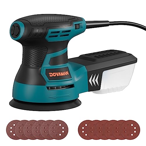 DOVAMAN ROS01A Orbital Sander, 3A Random Orbit Sander, 6 Variable Speeds, Up to 13000 rpm, 12pcs Sandpapers, 5in Sanding Pad, Dust Collection, Electric Sander Perfect for Woodworking DOVAMAN