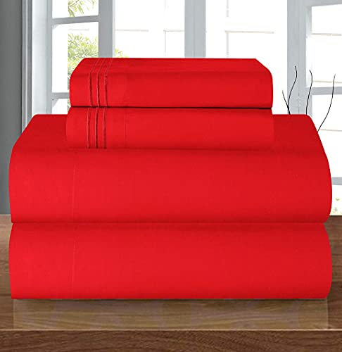 Elegant Comfort Luxury Soft 1500 Premier Egyptian 4-Piece Premium Hotel Quality Wrinkle Resistant Coziest Bedding Set, All Around Elastic Fitted Sheet, Deep Pocket up to 16inch, King, Red Elegant Comfort