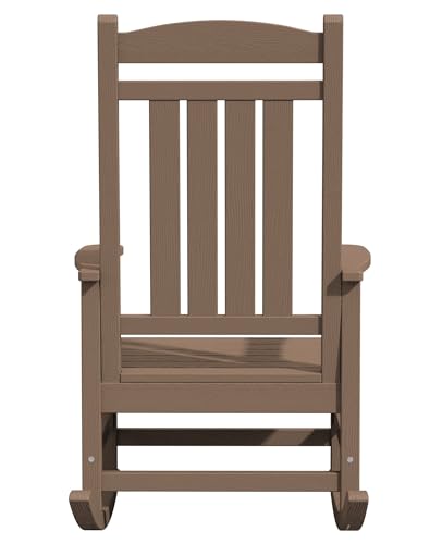 KINGYES HDPE Rocking Chairs Outdoor, Patio Rocking Chairs with 330lbs Support, Smooth Porch Rocker for Deck Lawn Yard, Brown KINGYES