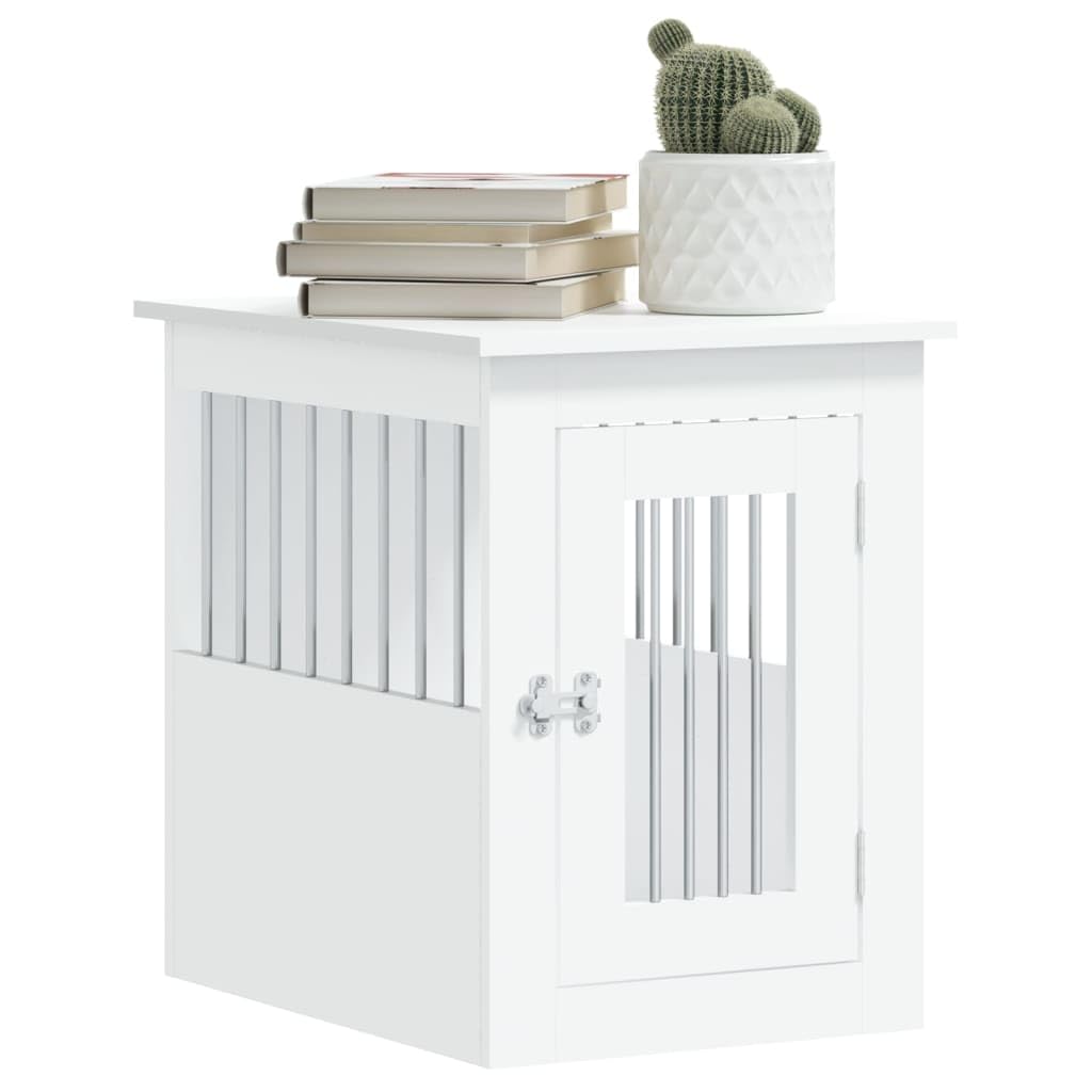 vidaXL Dog Crate Furniture-Indoor Puppy Kennel/End Table, White, Engineered Wood & Steel, 17.7"x24.4"x23.2" vidaXL