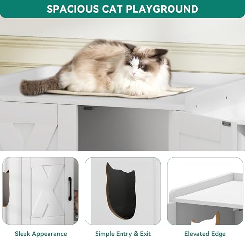 YITAHOME 27" Cat Litter Box Enclosure, Modern Cat Litter Box Furniture Hidden with Scratching Post&cusion, Wooden Cat House as Side End Table Nightstand, Fit Most of Litter Box, White YITAHOME