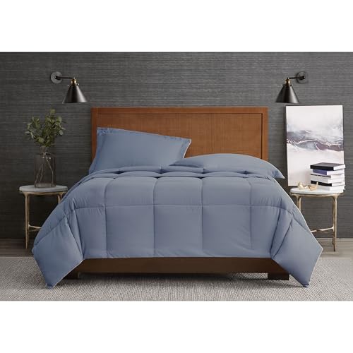 London Fog Garment Washed Solid Comforter Set Blue Microfiber 3-Piece Full/Queen Comforter Set, Solid Themed, Adult and Teen, Oeko-TEX Certified LONDON FOG