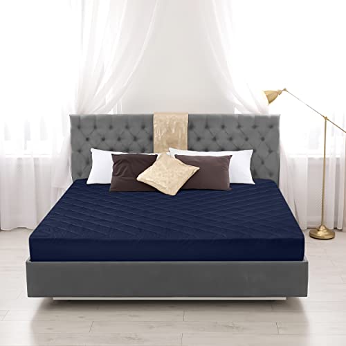Utopia Bedding Quilted Fitted Mattress Pad, Twin Size, Elastic Fitted Mattress Topper Protector and Cover with Deep Pocket Stretches up to 16 Inches, Machine Washable (Navy) Utopia Bedding