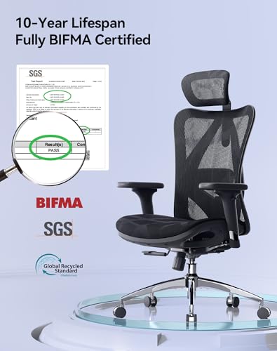 SIHOO M57 Ergonomic Mesh Office Chair, High Back Home Desk Chair with 3D Armrests, Lumbar Support and Adjustable Headrest, Comfortable Computer Chair, Big & Tall Office Chair Hold 330 LBS-Black SIHOO