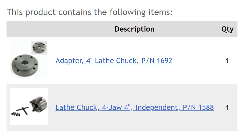 Lathe Chuck, 4-Jaw 4", Independent with Adapter - High Grade Steel - Includes a chuck key and reversible jaws, LittleMachineShop.com (1697) LittleMachineShop.com