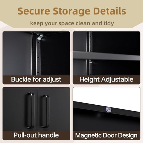 GUIZEEOPO Garage Storage Cabinet with Doors and Shelves, Metal Storage Cabinet with 5 Adjustable Shelves, Kitchen Pantry Cabinet, File Cabinets for Home Office, Filing Cabinet, 71'H, Matte Black GUIZEEOPO