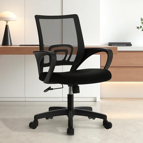 ETONEX Office Chair with Ergonomic Mid Back Cushion Lumbar Support Adjustable Swivel Rolling Computer Gaming Desk Chair Comfy Mesh Seat Wheels Home Executive Use (1, All Black) ETONEX