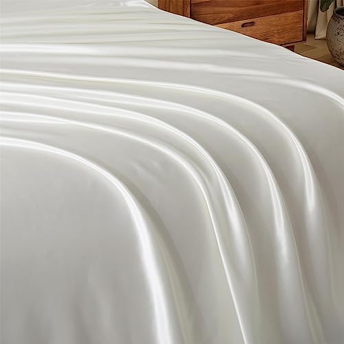 Ersmak Satin Flat Sheet Only, Single Flat Sheet King, Luxury & Ultra Soft Silky Bedding Top Sheet for King Mattress - Ivory White Ersmak