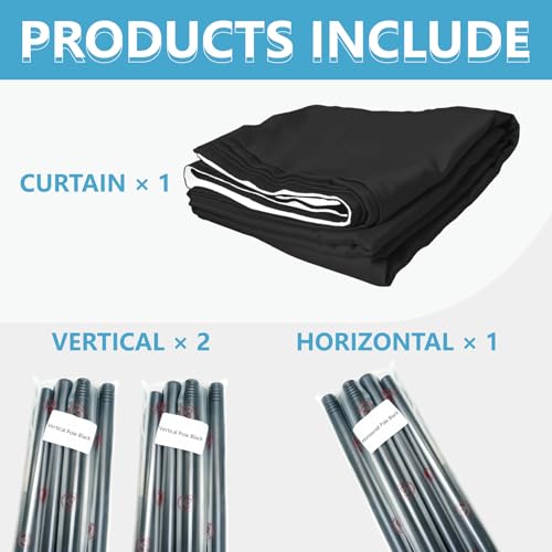 JILRON No-Drill Room Divider Curtain Set: Includes 106" W x 84" L Black Curtain & Adjustable Pole Brackets (35-100" W x 43-120" H Adjustable Range) Jilron