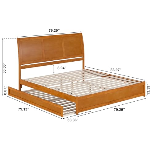 AFI, Andorra King Platform Bed with Panel Footboard & Twin XL Trundle, Light Toffee AFI