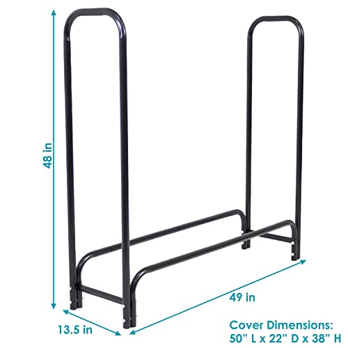 Sunnydaze Outdoor Firewood Log Rack and Cover Combo Set - Black Powder-Coated Steel and PVC - Black Fabric - 4-Foot Sunnydaze