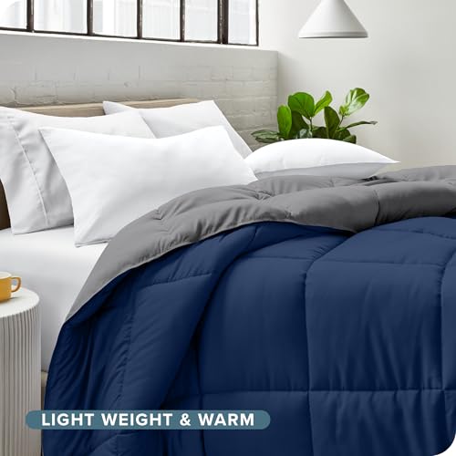 Bare Home Comforter - Twin/Twin Extra Long - Reversible Colors - Goose Down Alternative - Ultra-Soft - Premium 1800 Series - All Season Warmth - Bedding Comforter (Twin/Twin XL, Dark Blue/Grey) Bare Home