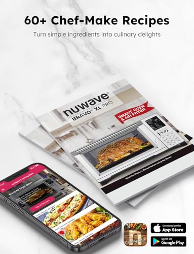 Nuwave Bravo XL Pro Air Fryer Toaster Oven, Improved 100% Super Convection, Quicker & Crispier Results, 100 Presets, Multi-Layer Even Cooking, 50-500F, Smart Probe, PFAS Free, 30QT, Stainless Steel Nuwave