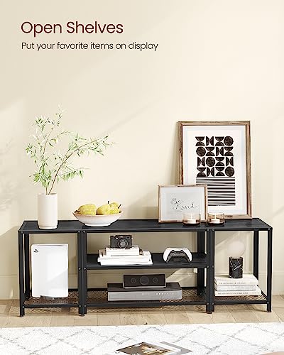 VASAGLE Modern TV Stand for TVs up to 65 Inches, 3-Tier Entertainment Center, Industrial TV Console Table with Open Storage Shelves, for Living Room, Bedroom, Black with Wood Grain ULTV097B22 VASAGLE