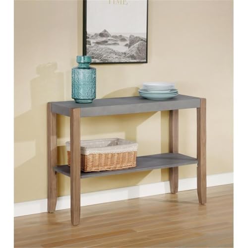 Alaterre Furniture Newport Living Room Collection – 40" Rustic Industrial Sofa or TV Console Table with Faux Concrete Top, Lower Shelf and Light Amber Wood Frame (Concrete Gray) Alaterre Furniture