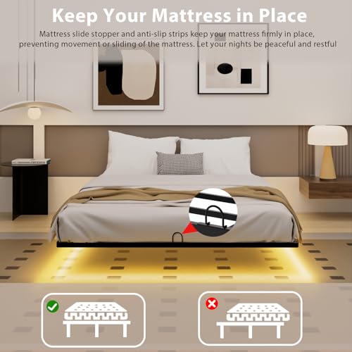 YIADDTION King Size Floating Bed Frame with Smart LED Lights, Modern Metal Platform Floating Bed Frame King - Heavy Duty Easy Assembly No Box Spring Needed and Noise Free YIADDTION