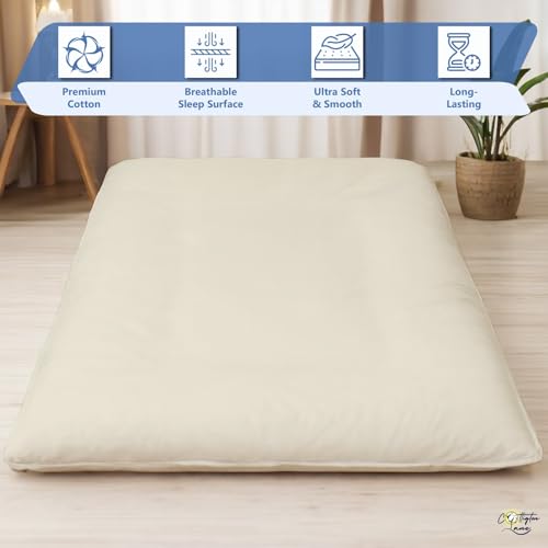 Cottington Lane Traditional Japanese Shikibuton Futon Cover, King Size Premium Cotton Zippered Floor Mattress Slipcover, Soft Durable, Ideal for Dorm Rooms, Guest Rooms, Ivory Cottington Lane