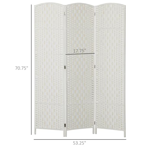 HOMCOM Room Divider, 3 Panel Folding Privacy Screen, 6FT Tall Portable Wicker Weave Partition Wall Divider for Bedroom, Home Office, White HOMCOM