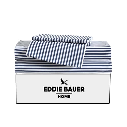 Eddie Bauer Kids - Twin Sheets, Stain-Resistant Toddler Bedding with Matching Sham(s), Super Soft, Ideal Boy Room Essentials (Vivid Stripe Blue, Twin) Eddie Bauer