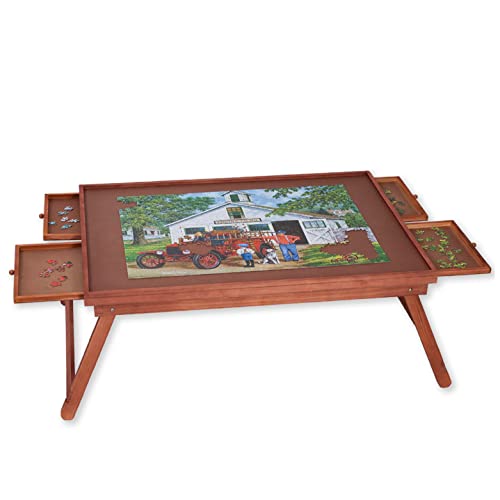 Bits and Pieces - Jumbo Puzzle Plateau Lounger with Cover, Legs, and Storage Drawers - 1500 pc Puzzle Accessories - Portable Puzzle Table - 25½”x 34½” Bits and Pieces