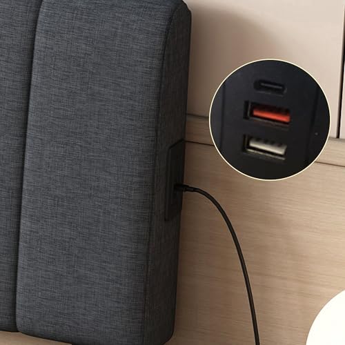 YOPTO Full Size Upholstered Platform Bed with Twin Size Trundle & USB Port,Linen Tufted Bed Frame W/Remote Control LED Light & Stripe Headboard,Wood Slats Support for Bedroom,Apartment,Dark Gray YOPTO