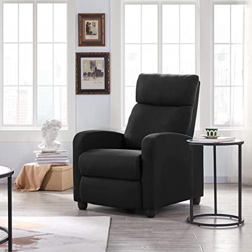 Yaheetech 2-Seat Fabric Pushback Recliner Chair with Thick Seat Cushion and Backrest Reclining Chair for Living Room Home Theater Matte Black Yaheetech