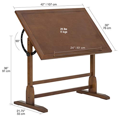 Studio Designs Vintage Drafting Table - Antique Design Solid Wood Drafting Table with Built-In Pencil Groove and Pencil Ledge - Angle Adjustable Work Surface SD STUDIO DESIGNS