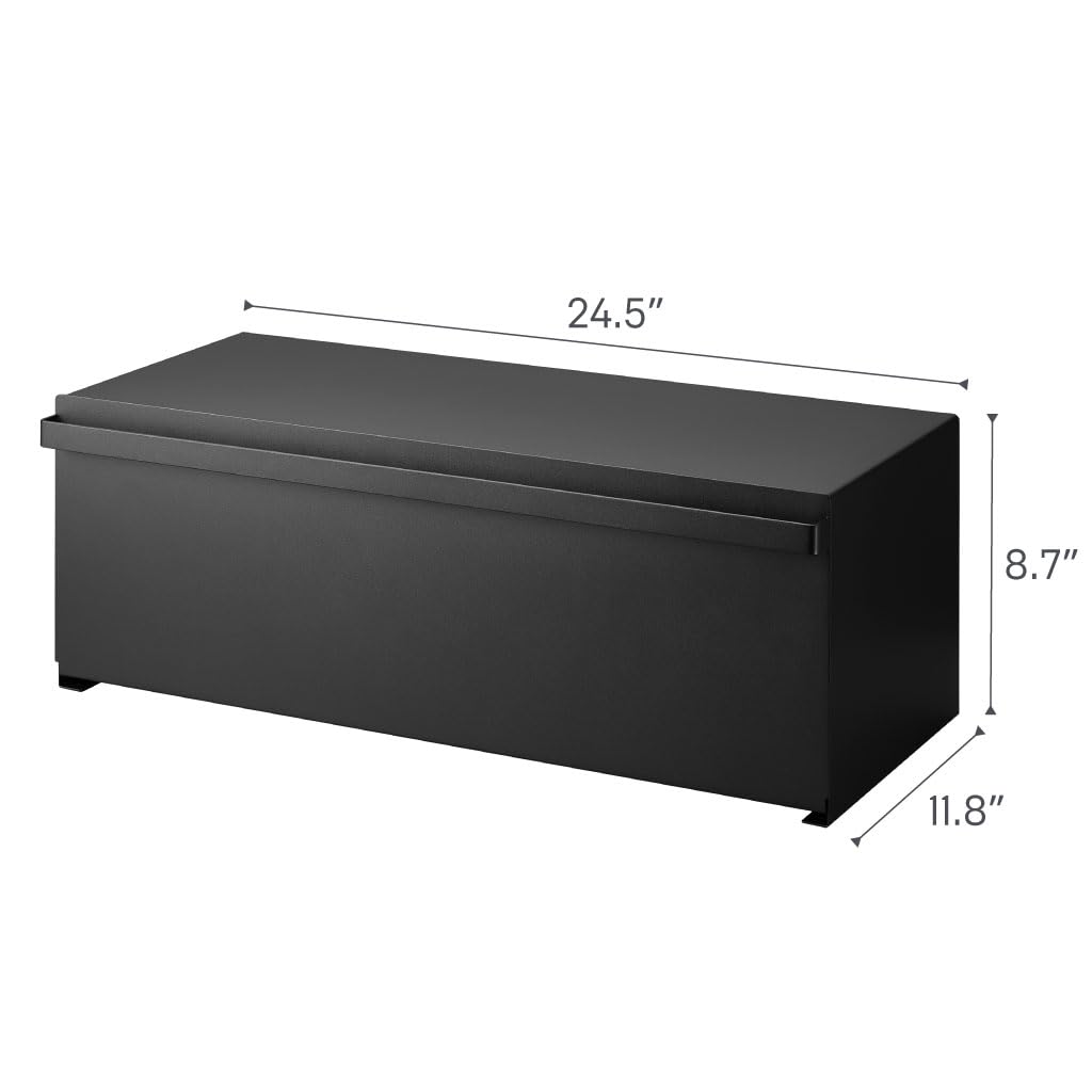 Yamazaki Home Tower Wide Bread Box Keeper Holder Container, Metal Bread Holder Saver, Large Counter Storage - Steel YAMAZAKI