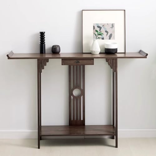 REHOUPTU Sofa Tables, Japanese Style Console Sofa Table, Walnut Bamboo Console Table Entryway Narrow Long Console Table Vintage Table Hallway Table with Shelves, Side Table, Display Table REHOUPTU