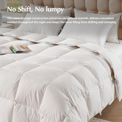 Pacific Coast Goose Feather Down Comforters Twin Size, 100% Cotton Extra Fluffy White Duvet Insert, Soft, Breathable, All Season Hotel Luxury Bedding Comforters, 8 Corner & Center Loops (68"x90") Pacific Coast