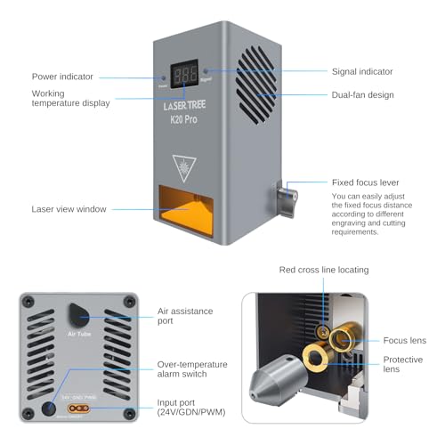 LASER TREE Laser Module, 20W(20000 mW) Output Diode Laser Cutter Module, Higher Accuracy Laser Engraving Module for Wood, Metal, Acrylic, Suitable for Laser Engraver Cutter DIY Machine, Class 4 LASER TREE