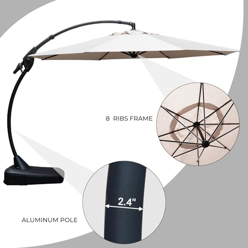 Grand patio 11FT Cantilever Umbrella with Base Outdoor Large Round Aluminum Offset Umbrella for Patio Garden Backyard (Champagne, 11 FT) Grand patio