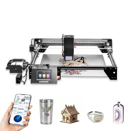 LONGER RAY5 40000mW Laser Engraver with Air Assist,3.5” Color Touch Screen, App Offline Control, High-Precision Laser Cutter for Wood, Metal, Acrylic, Tumblers & Cylindrical Objects Longer
