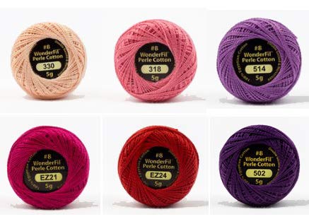 Eleganza WonderFil Size 8 Perle Cotton Embroidery Thread ''Valentine's Day'' Sampler Set - 6 Colors, 42 Yards EachQ Eleganza