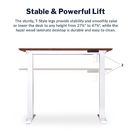 Vari Essential Electric Standing Desk for Home Office – 48x24 Sit-Stand VariDesk, 4 Memory Height Presets, 2-Piece Laminate Wood Top, Sturdy T-Style Legs, Supports 150 Lbs + Easy Assembly (Hazel Wood) Vari